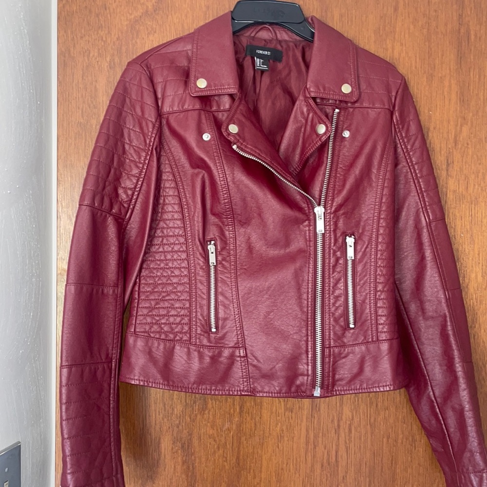 Women’s leather jacket, color is like a burgundy